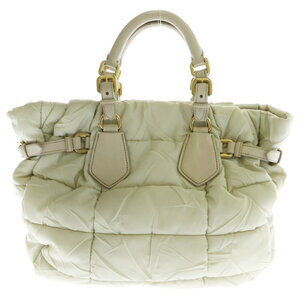 Prada Beige Quilted Tan Nylon Handbag Pink